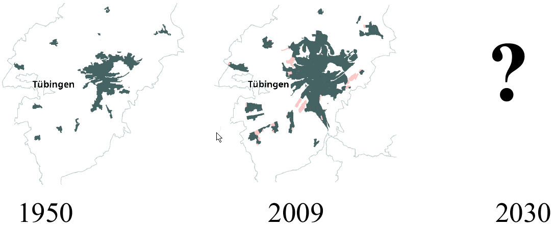 Flächenwachstum Tübingen 1950-2009